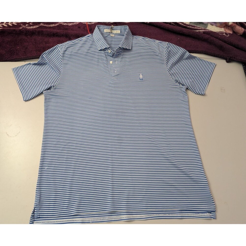 Holderness & Bourne Polo Shirt Mens XL Blue White Striped Short Sleeve Tailored